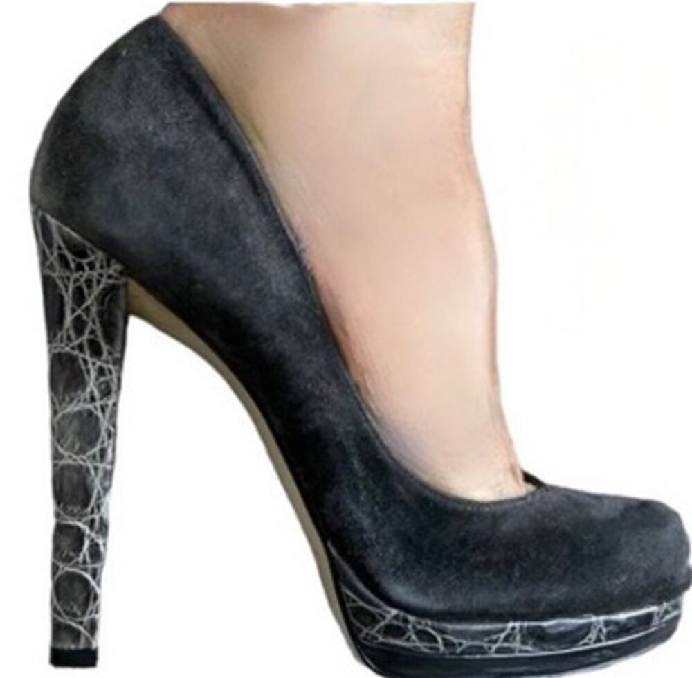 EUC $375 Diego Dolcini Italy Sexy Charcoal Grey Suede Platform Pumps Size 39 8.5